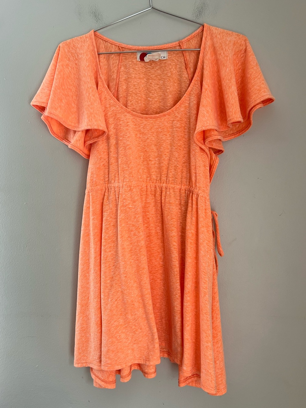 FP Beach Woodbury Dress Women’s XS Mini Orange Flutter Sleeve Side Ties Boho USA